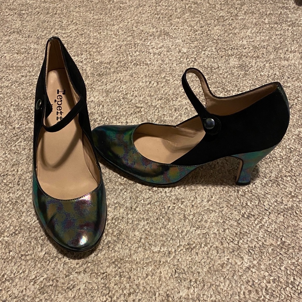 Repetto Iridescent Black Mary Jane Heels